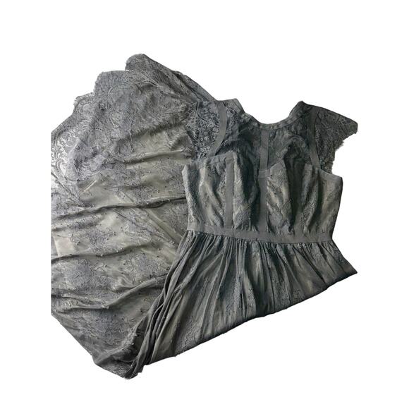 Parker Black lace cocktail dress 2  gothic witchy goblincore midi sheer illusion - Picture 6 of 15